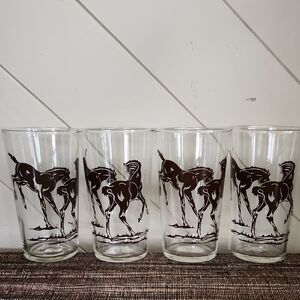 Vintage Graphic Equestrian / Horse   Glass Tumblers Set Of 4